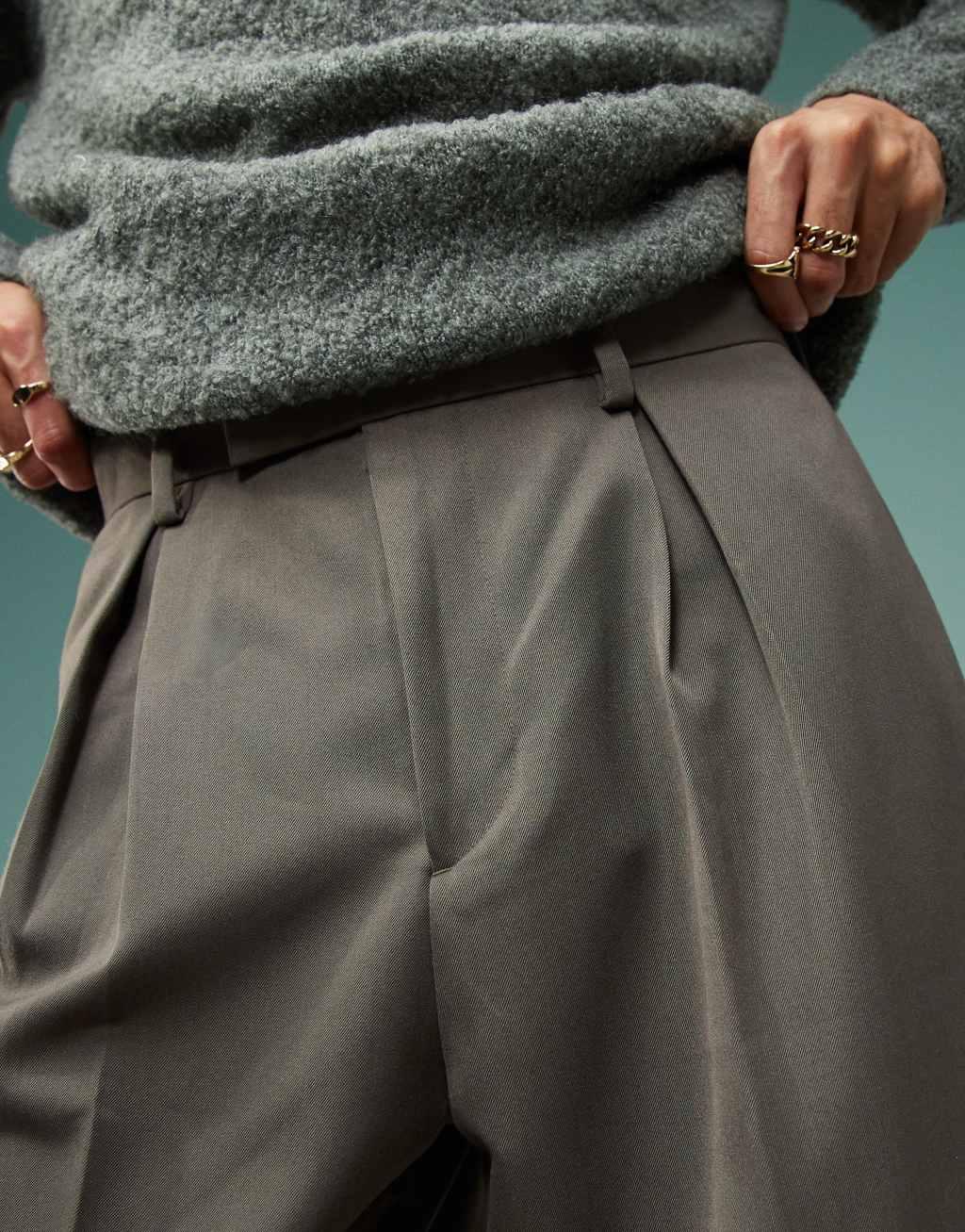 ASOS DESIGN smart wide leg pants with inverted pleats in brown Product Image