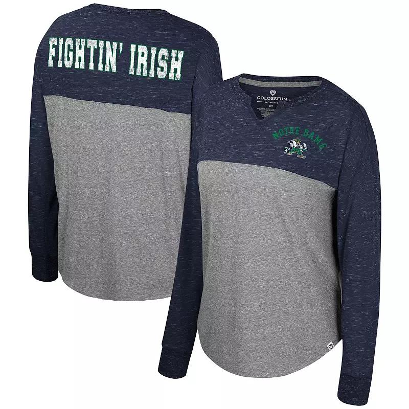 Women's Colosseum Heather Gray/Navy Notre Dame Fighting Irish Jelly of the Month Oversized Tri-Blend Long Sleeve T-Shirt, Size: Medium, Grey Product Image