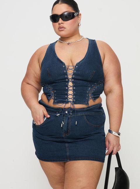 Popular Low Rise Mini Skirt Mid Blue Wash Curve Product Image