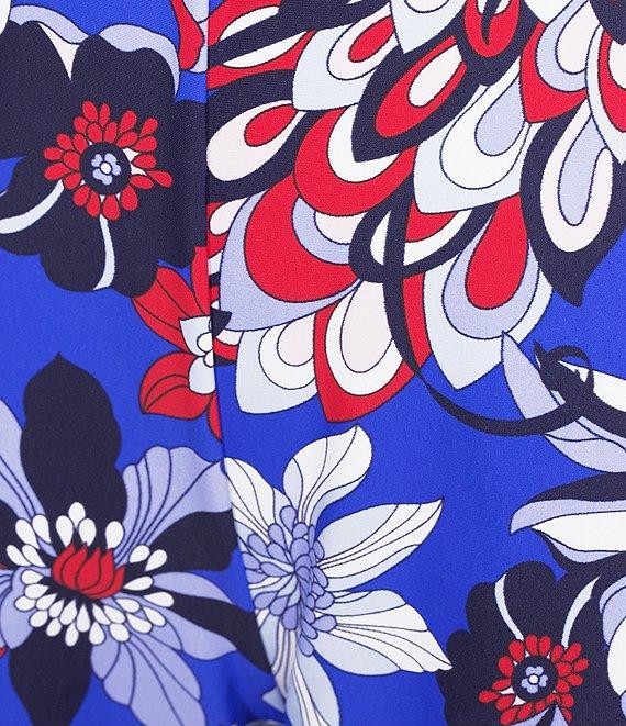 Jude Connally Trixie Twirling Peacock Print Stretch Knit Wide Leg Cropped Coordinating Pull-On Pants Product Image