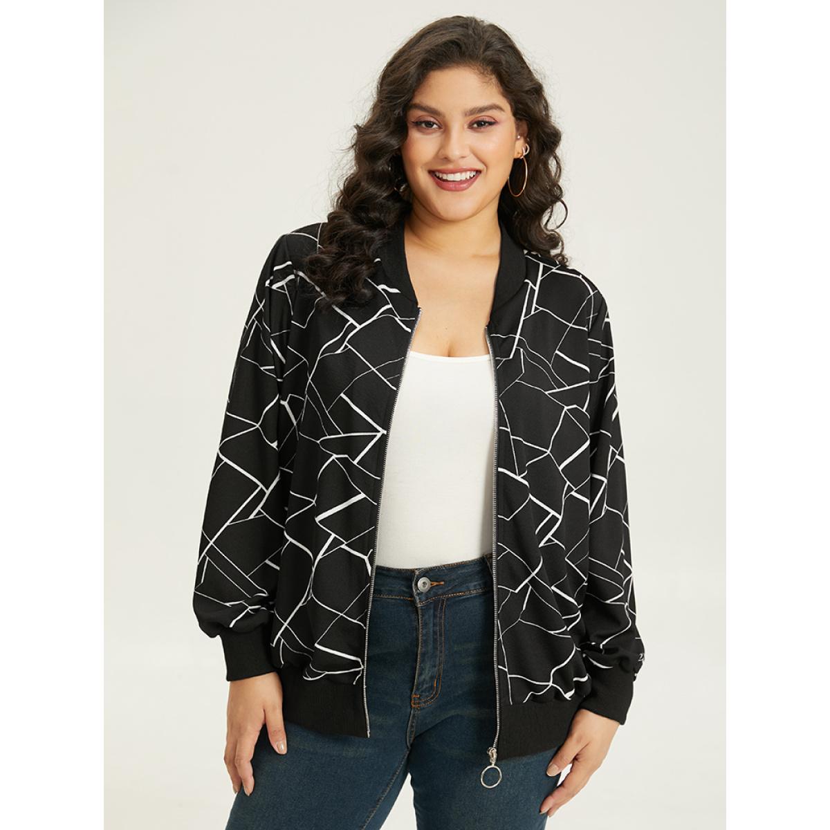 Plus Size Halloween Geometric Graphic Pocket Zipper Elastic Cuffs Jacket Women Black Elastic cuffs Pocket Dailywear Jackets BloomChic 14-16/1X Product Image