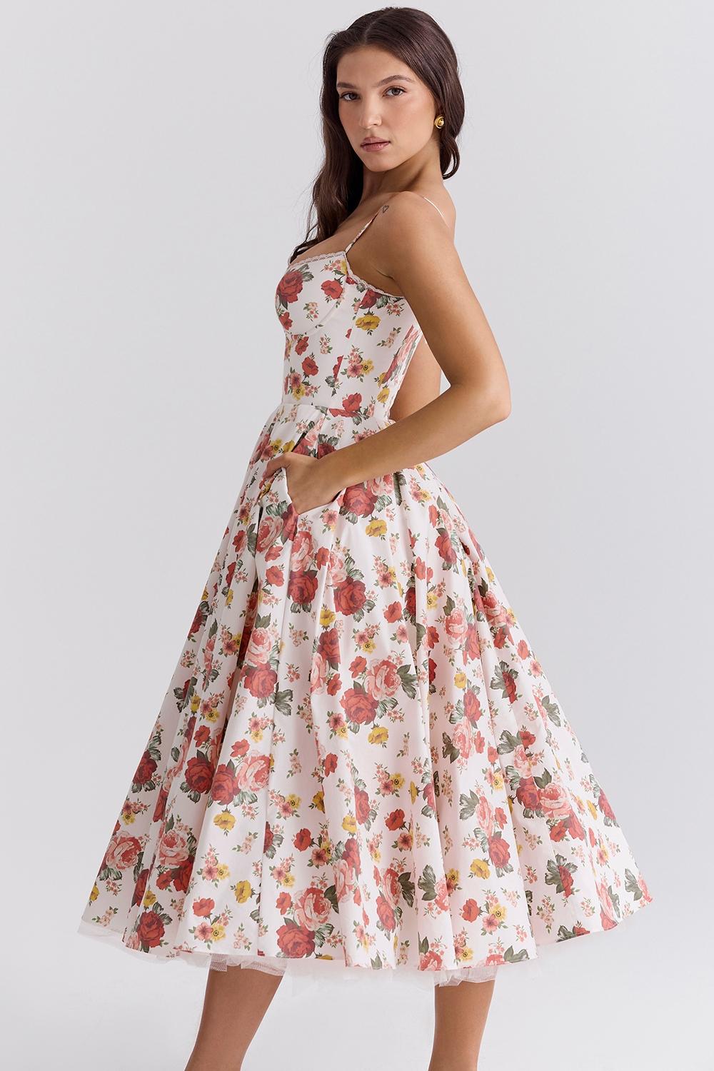 Elizabeth  italian tomato strapless midi sundress Product Image