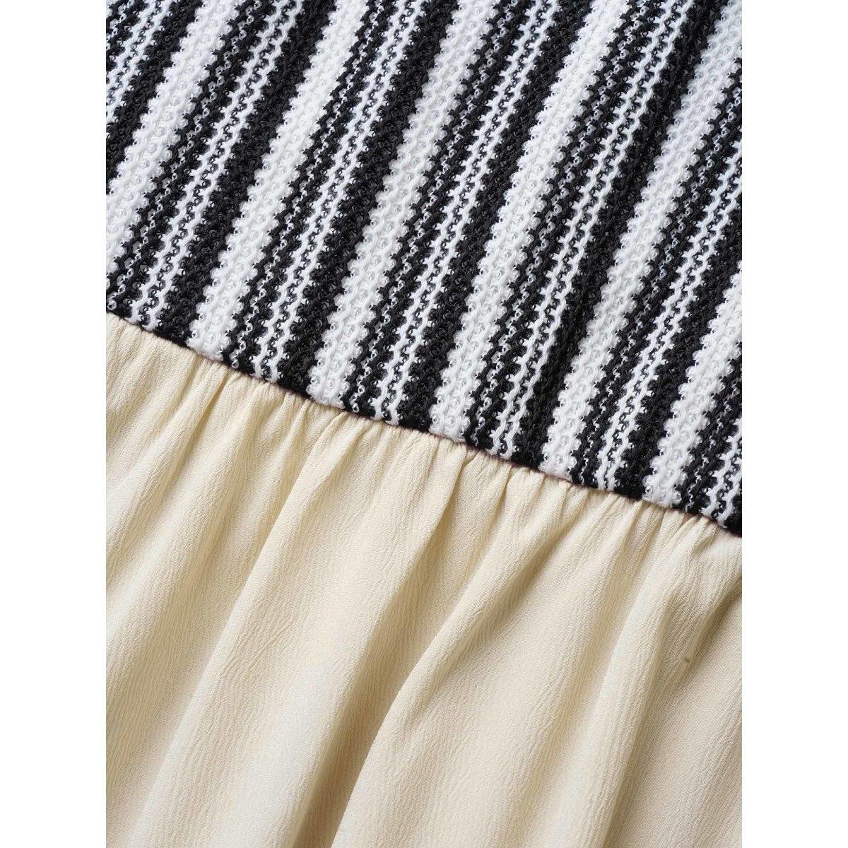 Plus Size Striped Patchwork Ruffle Layered Hem Dress Apricot Women Resort Non V-neck Sleeveless Curvy Midi Dress BloomChic 10/M Product Image