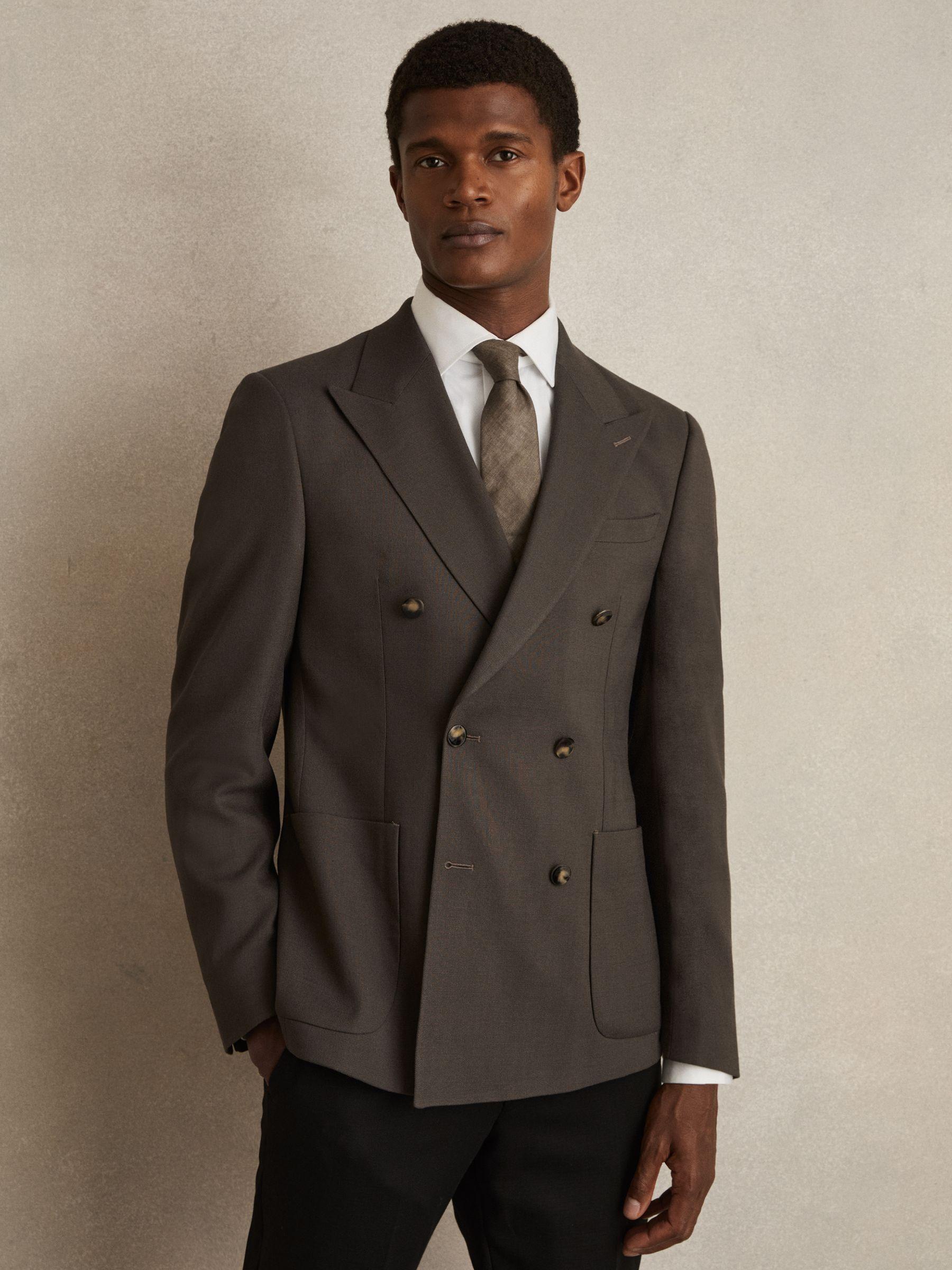 Slim Fit Double Breasted Suit Blazer in Dark Green Product Image