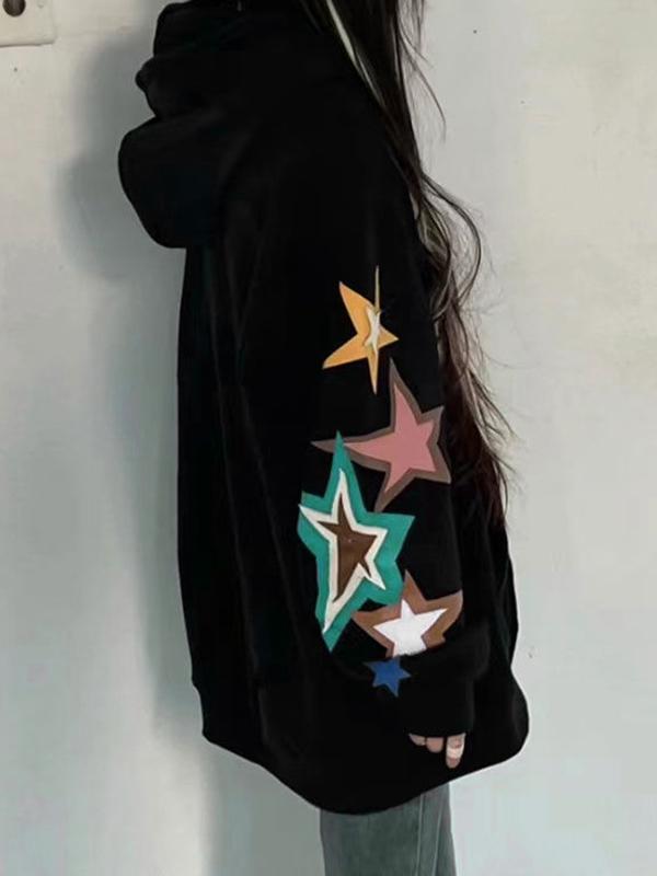 Vintage Star Print Oversized Hoodies Product Image
