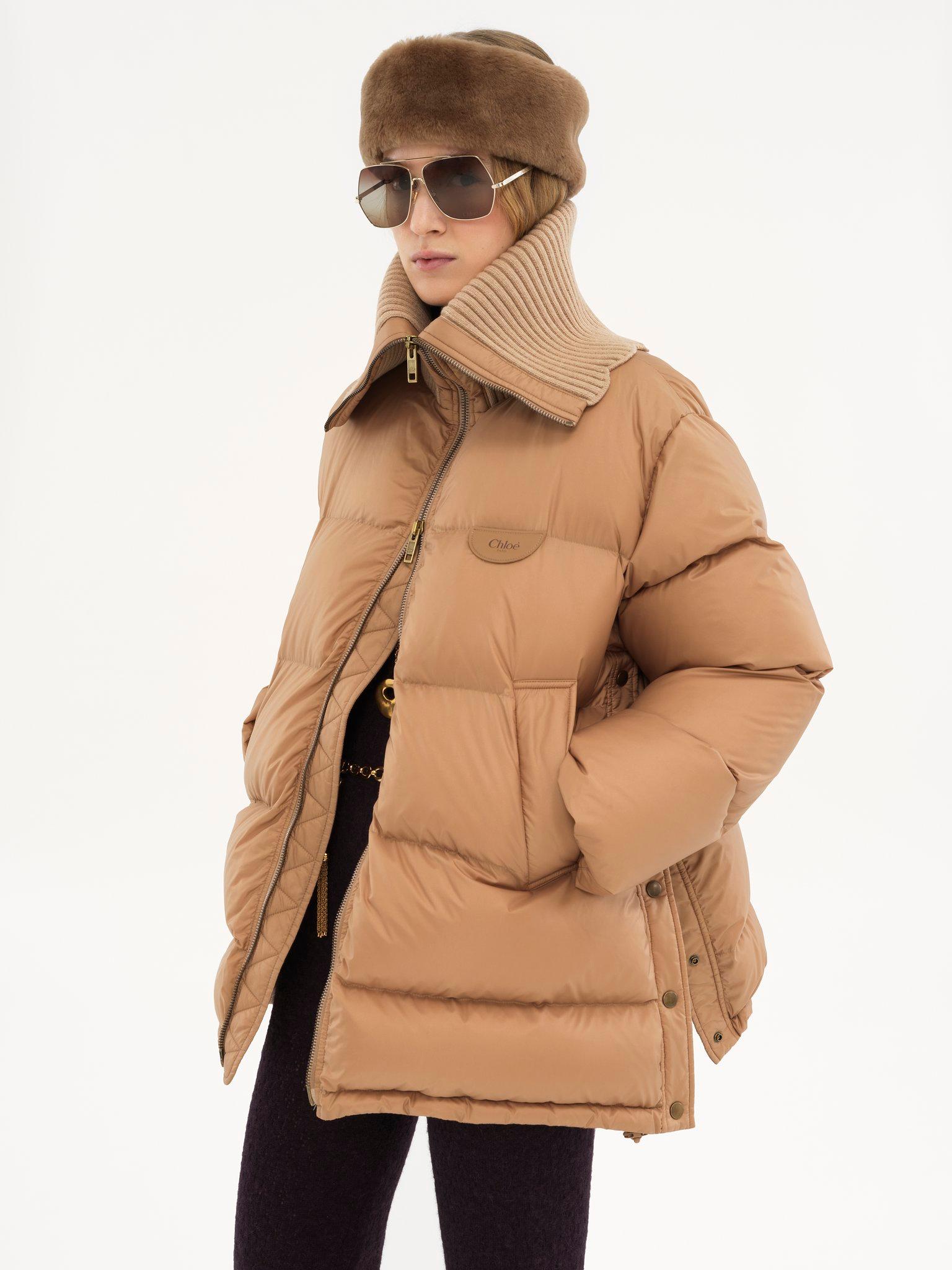 High-neck puffer jacket in shiny nylon Product Image