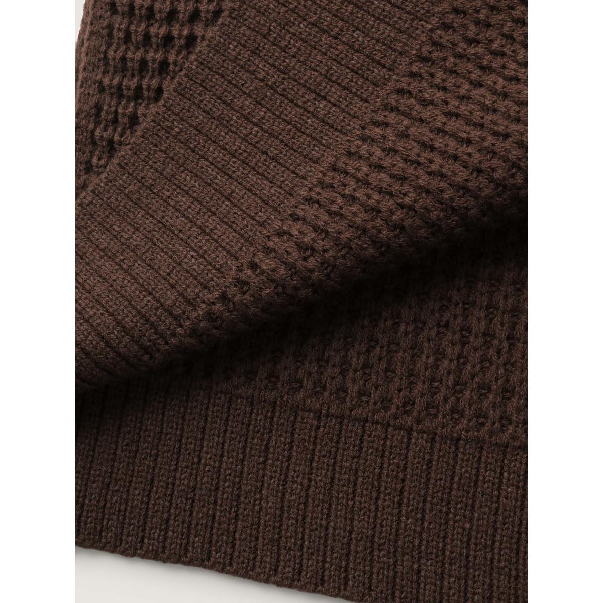 Plus Size Folded Collar Pockets Slit Knit Cardigan DarkBrown Women Leisure Loose Long Sleeve Casual Cardigans BloomChic 18-20/2X Product Image