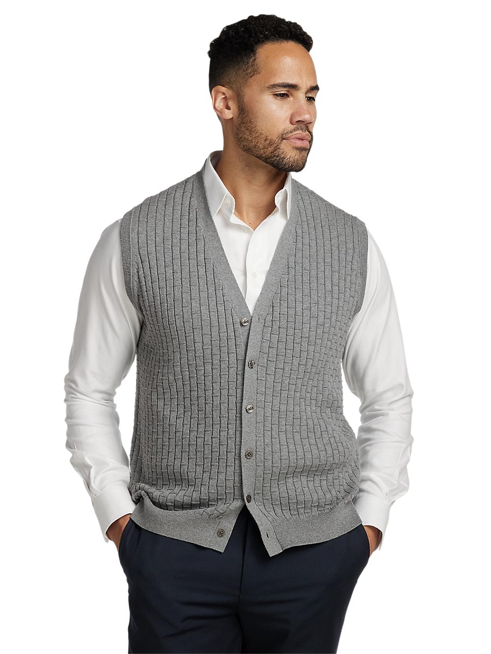 Cotton Button Front Cardigan Vest - Grey Product Image
