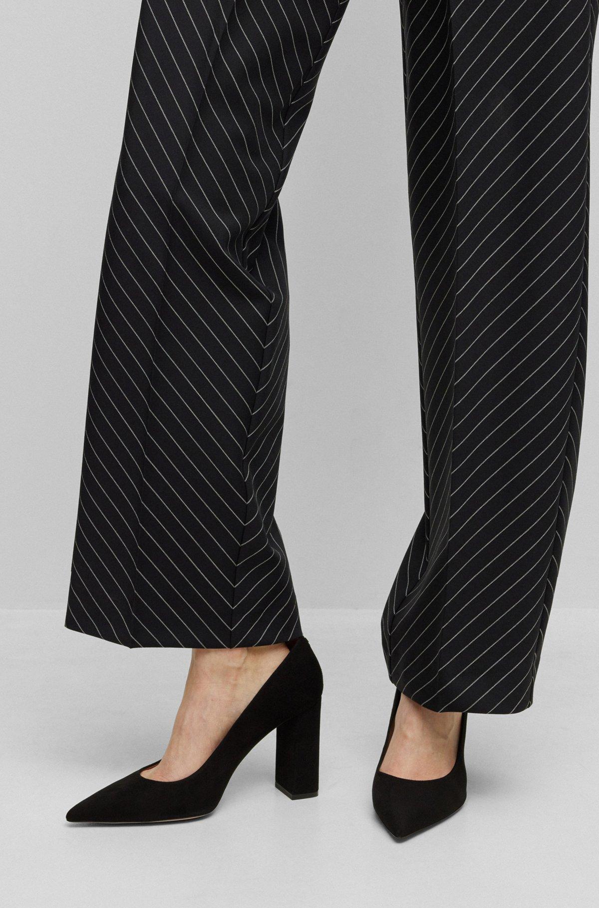 BOSS - Block-heel pumps in suede with pointed toe - Black Product Image