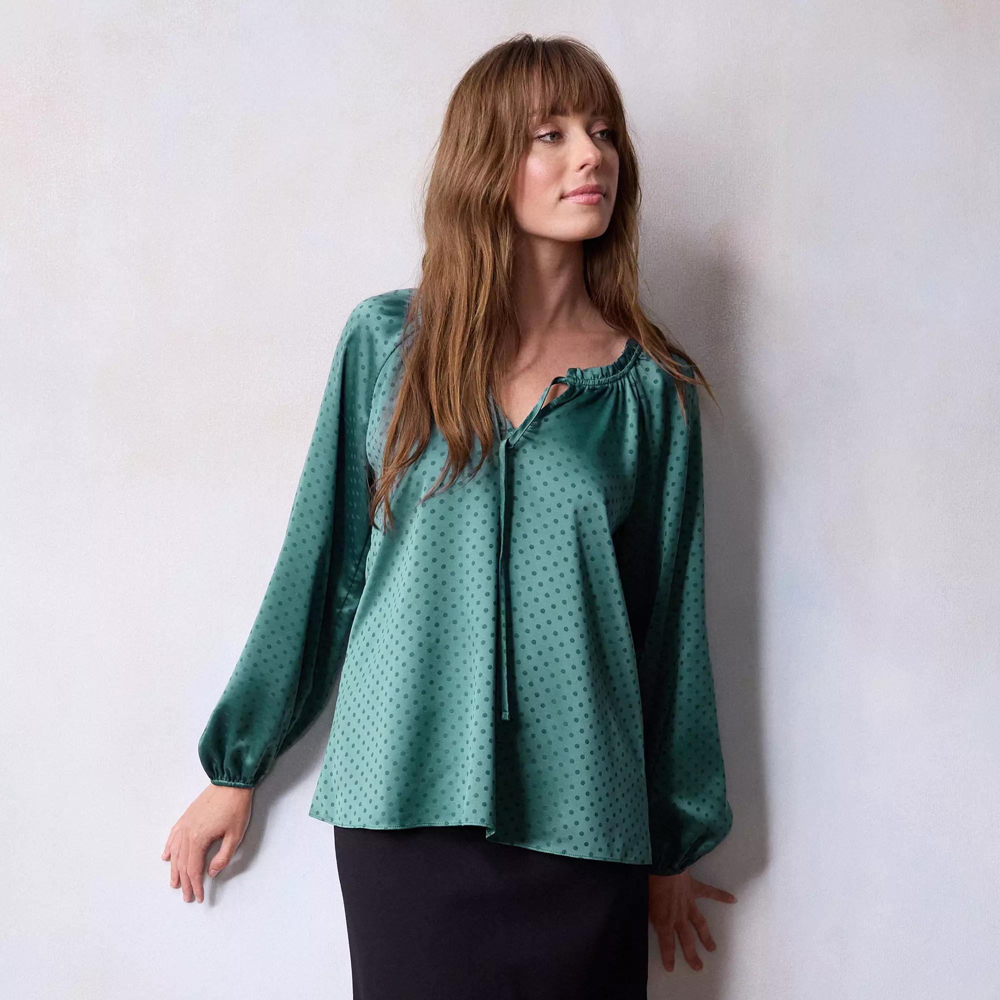 Women's LC Lauren Conrad Tie-Front Peasant Top, Size: XXL, Ballerina Tulle Product Image