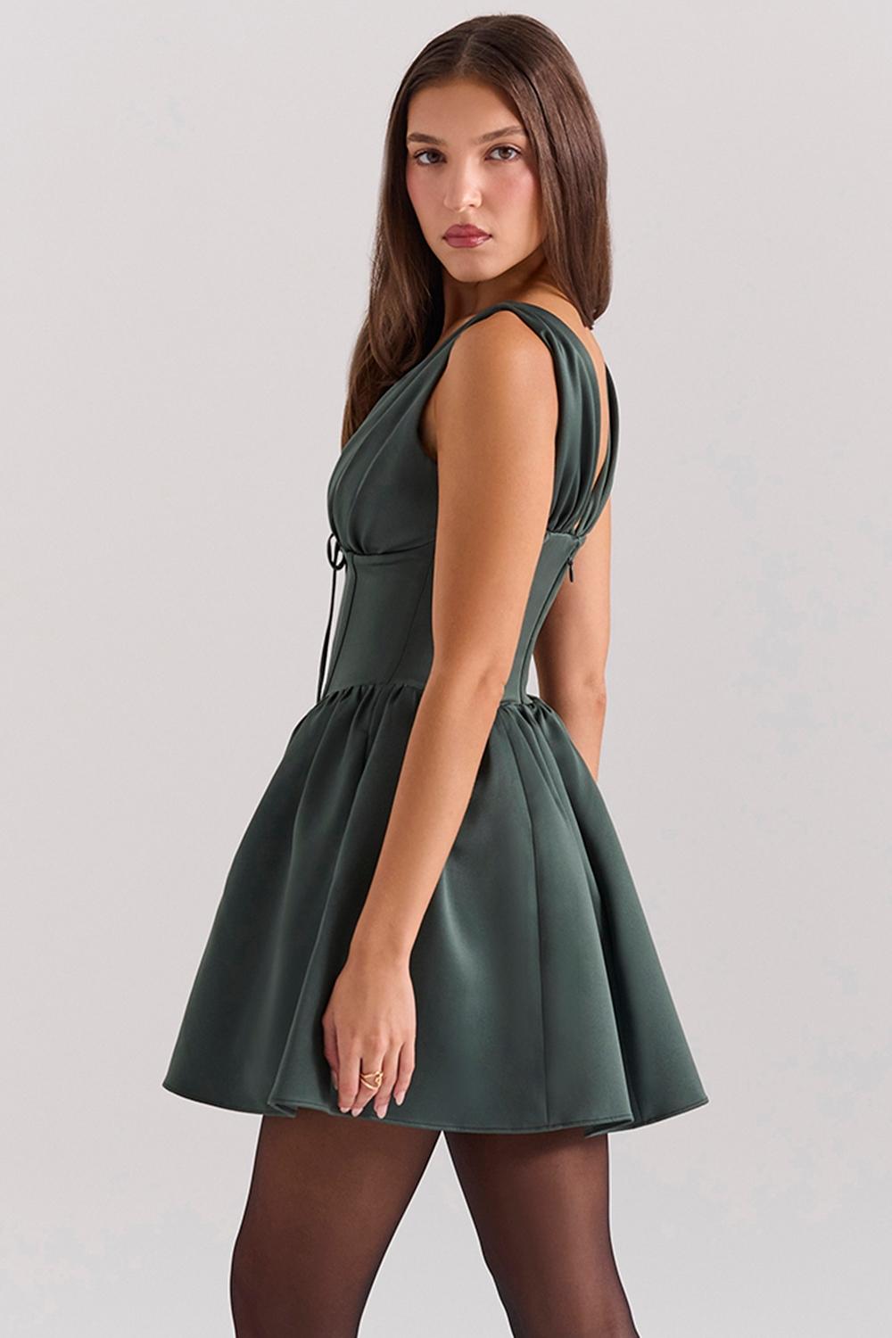 Emmeliette  forest green satin mini dress Product Image