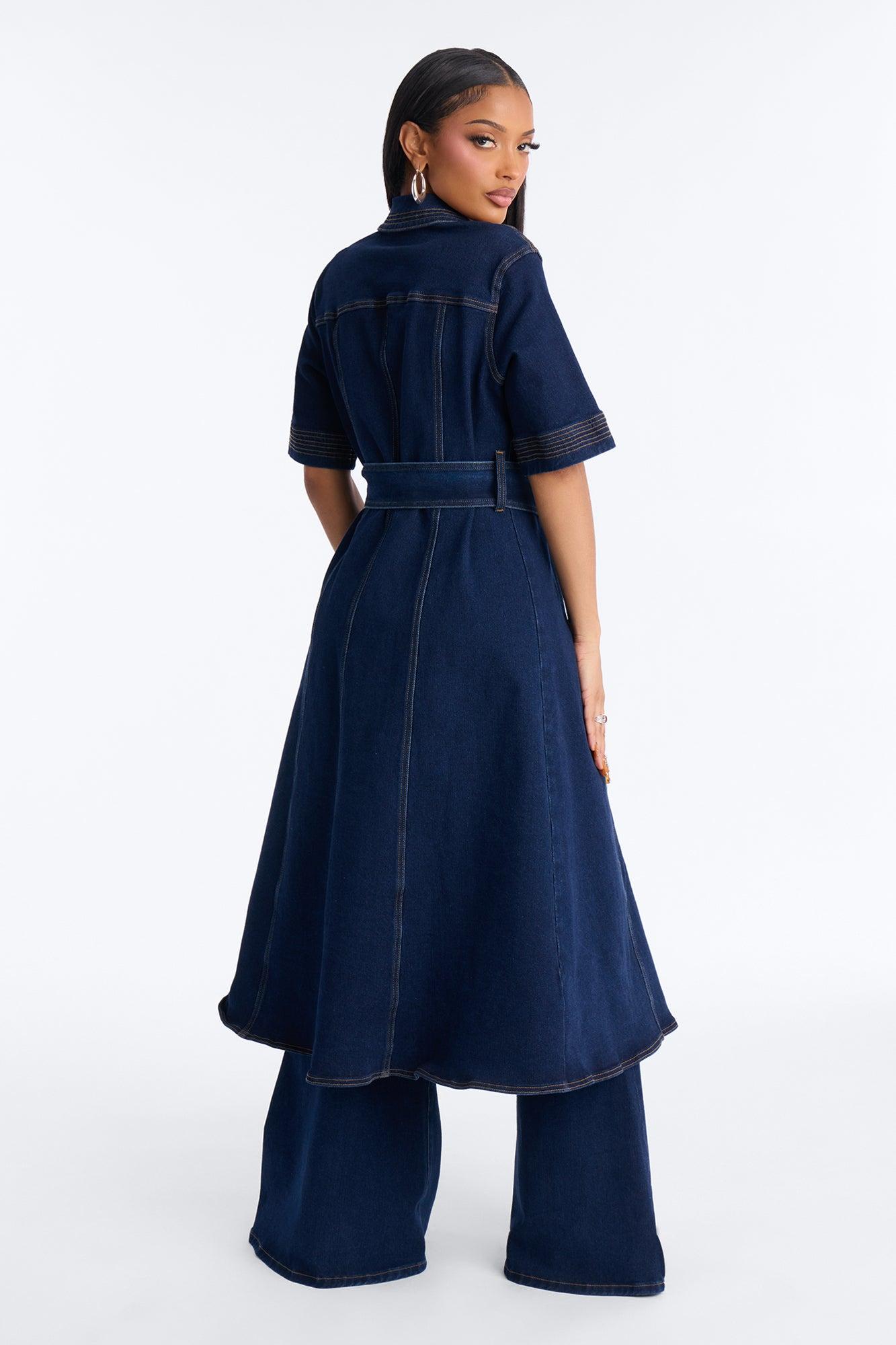 Danielle Denim Tie Waist Pant Set - Dark Wash Female Product Image