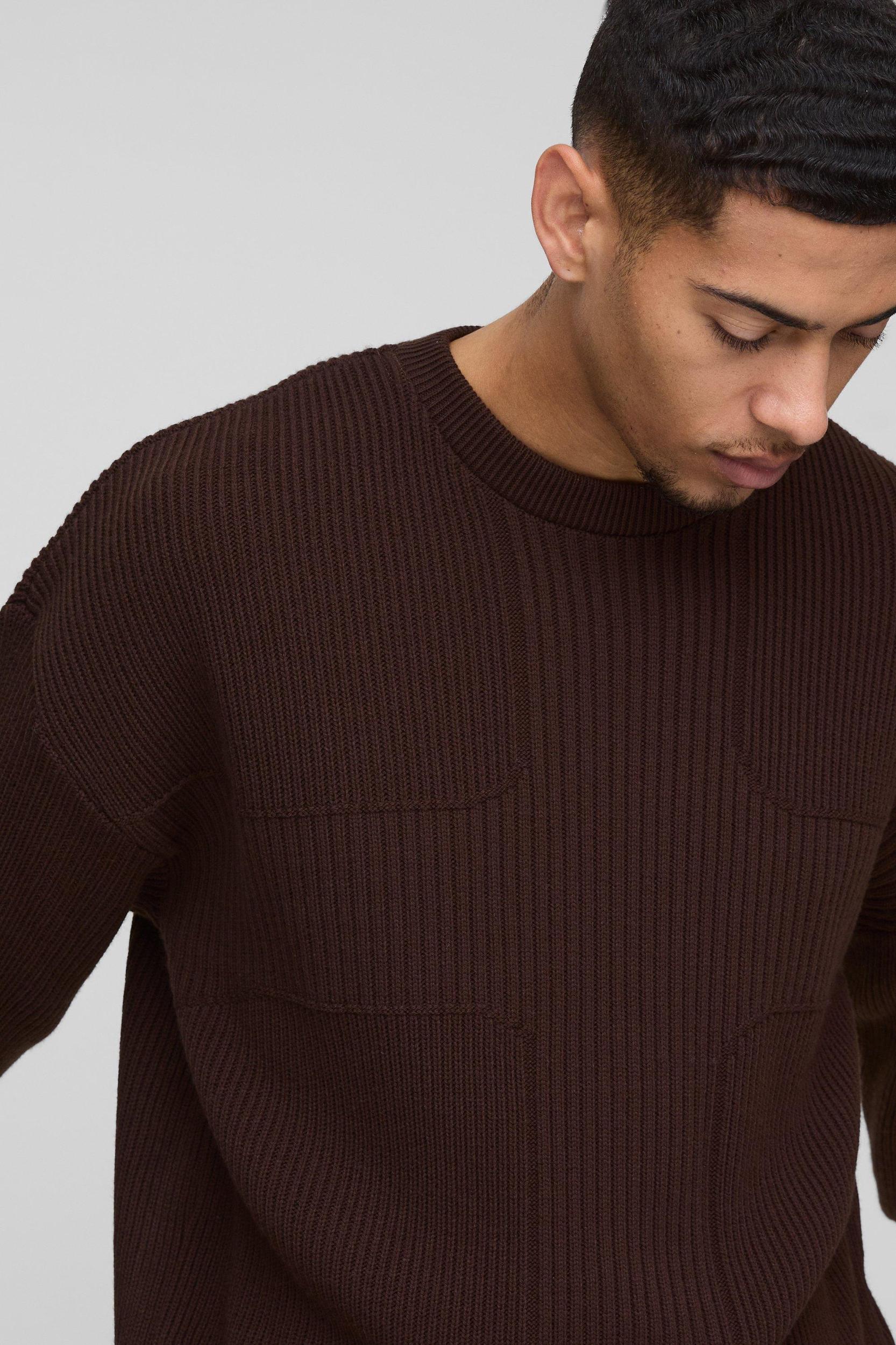 Relaxed Fit Ribbed Cross Crew Neck Knitted Sweater | boohooMAN USA Product Image