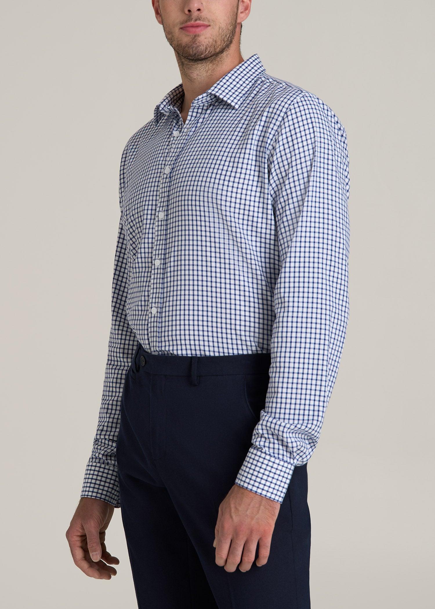Oskar Button-Up Dress Shirt for Tall Men in Bright Blue Grid Male Product Image