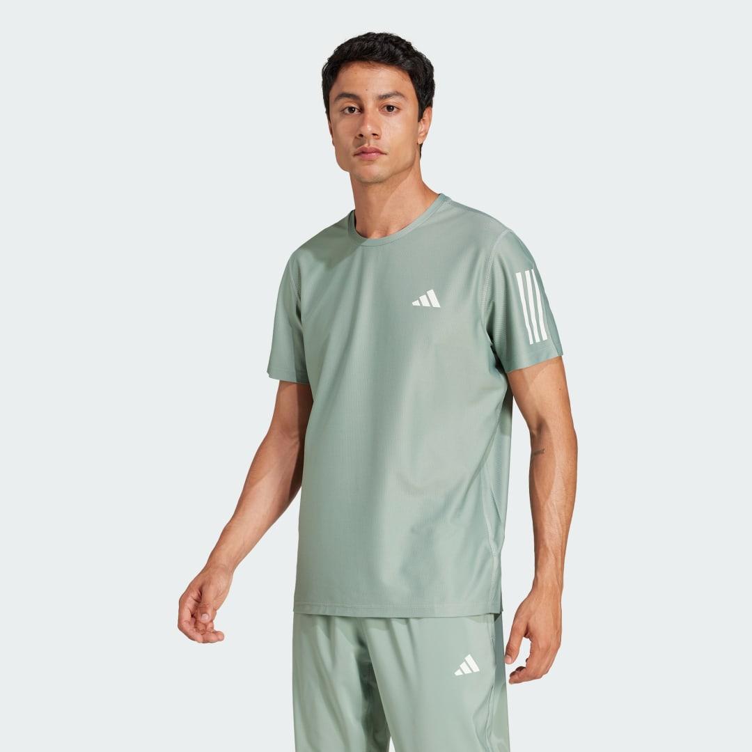 adidas Own the Run Tee Silver Green S Mens Product Image