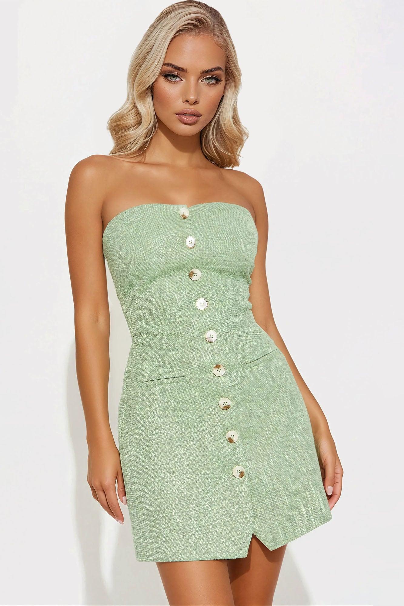 Adeline Tweed Mini Dress - Sage Product Image
