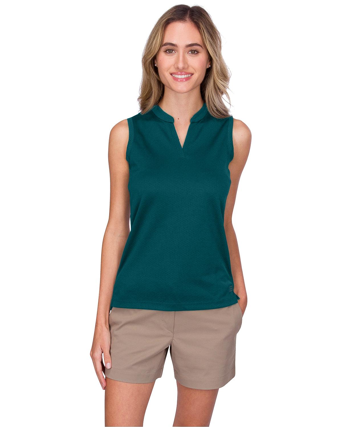 Three Sixty Six Women's Waffle-Textured Collarless Golf Polo Female Product Image