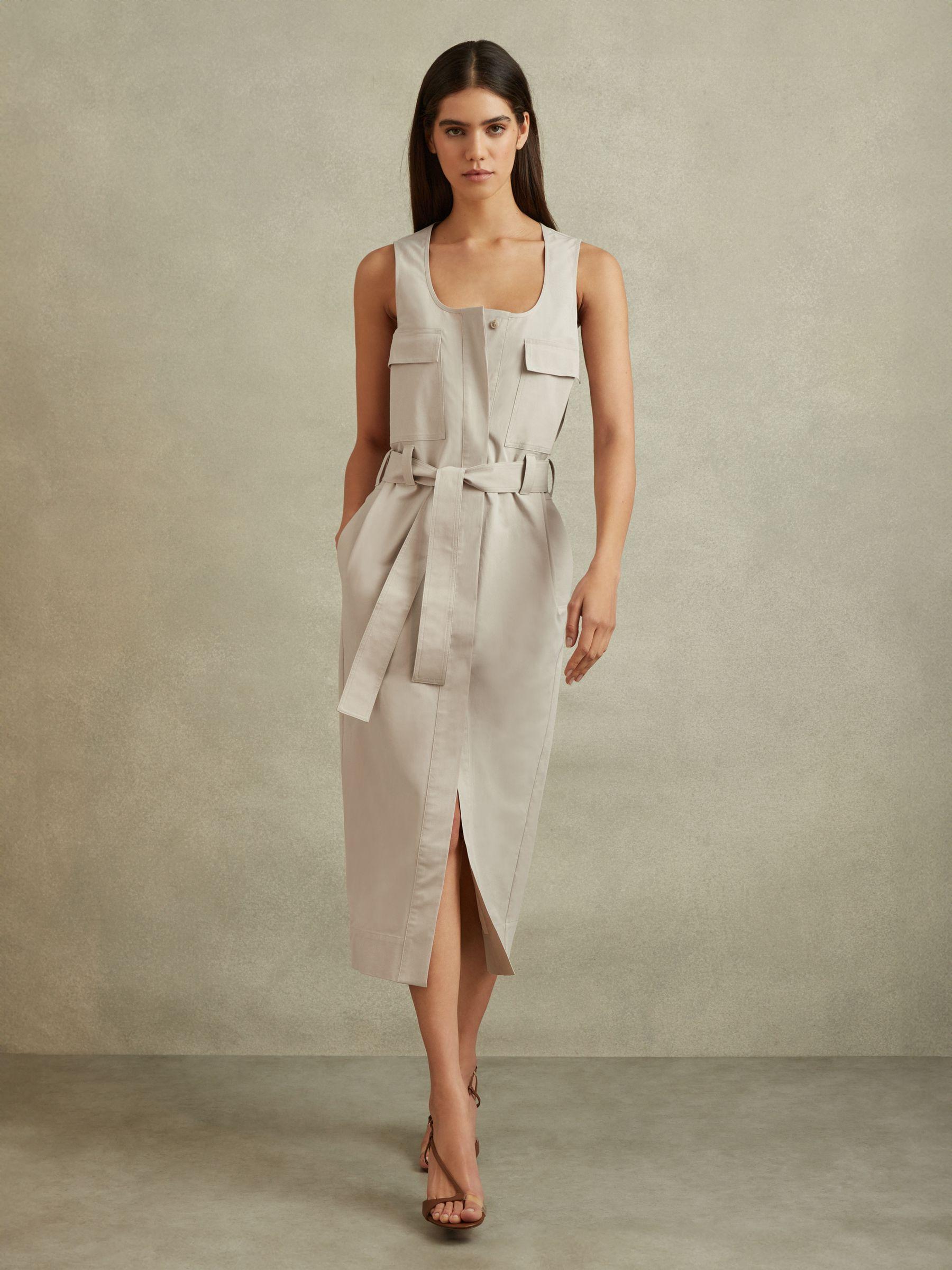 Utility Belted Midi Dress in Stone Product Image