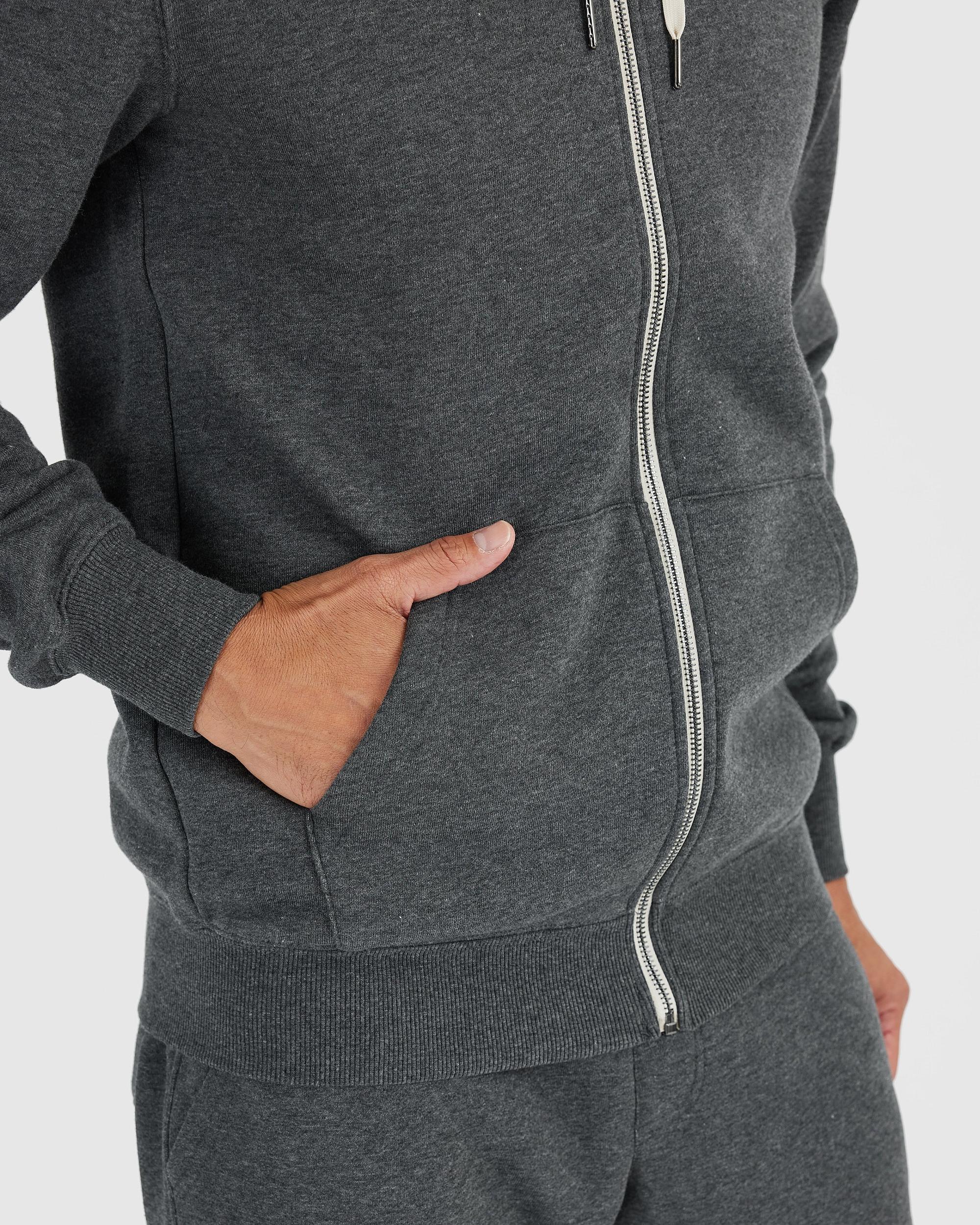 Charcoal Heather Gray Fleece French Terry Zip Hoodie Product Image