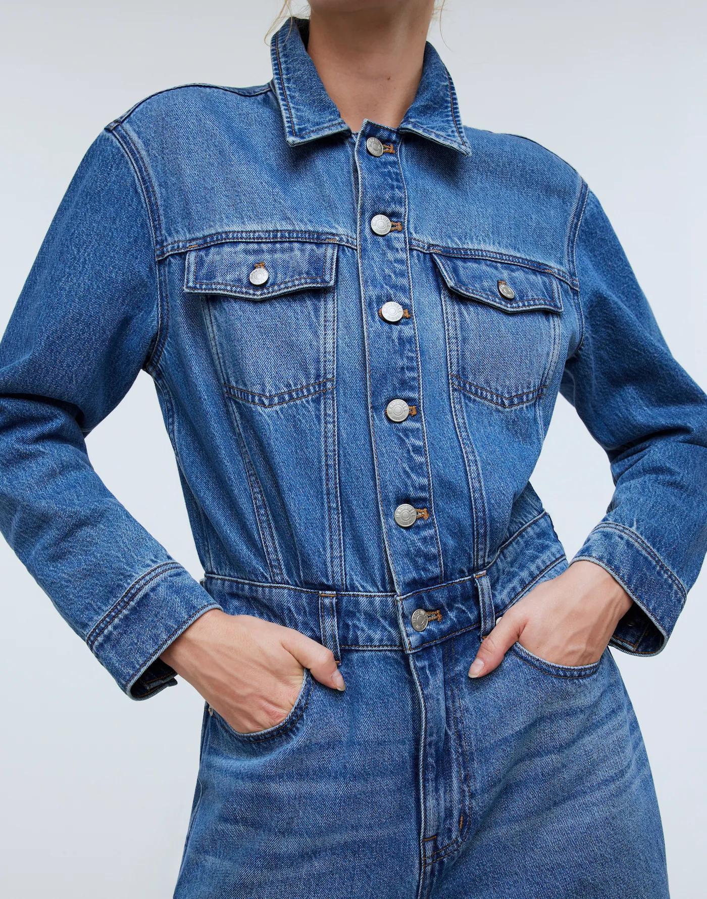 Denim Wide-Leg Coverall Jumpsuit in Byrne Wash Product Image
