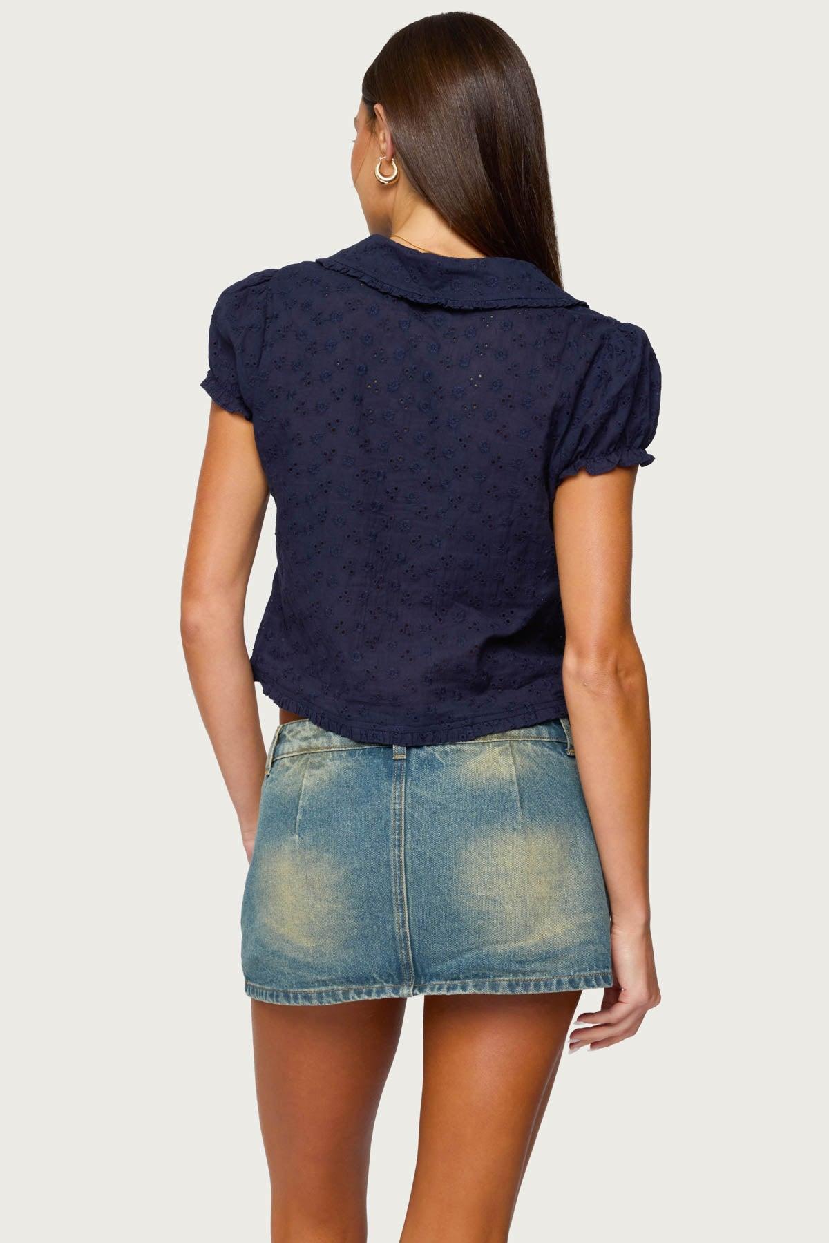 Lanie Eyelet Tailored Button Up Shirt Product Image