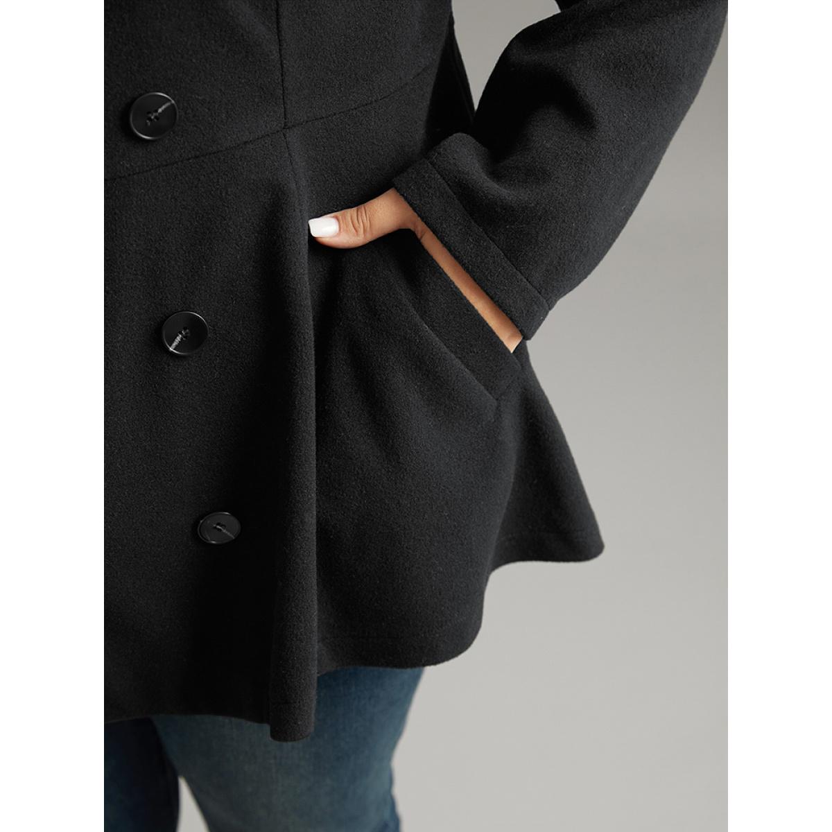 Plus Size Lapel Collar Double Breasted Blazer Black Women Dailywear Plain Plain Sleeve Long Sleeve Lapel Collar 12/L Pocket Casual Blazers BloomChic Product Image