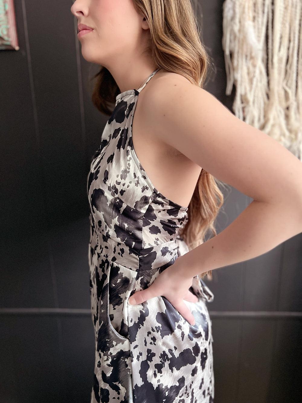 Black And White Open Back Wide Leg Jumpsuit Product Image