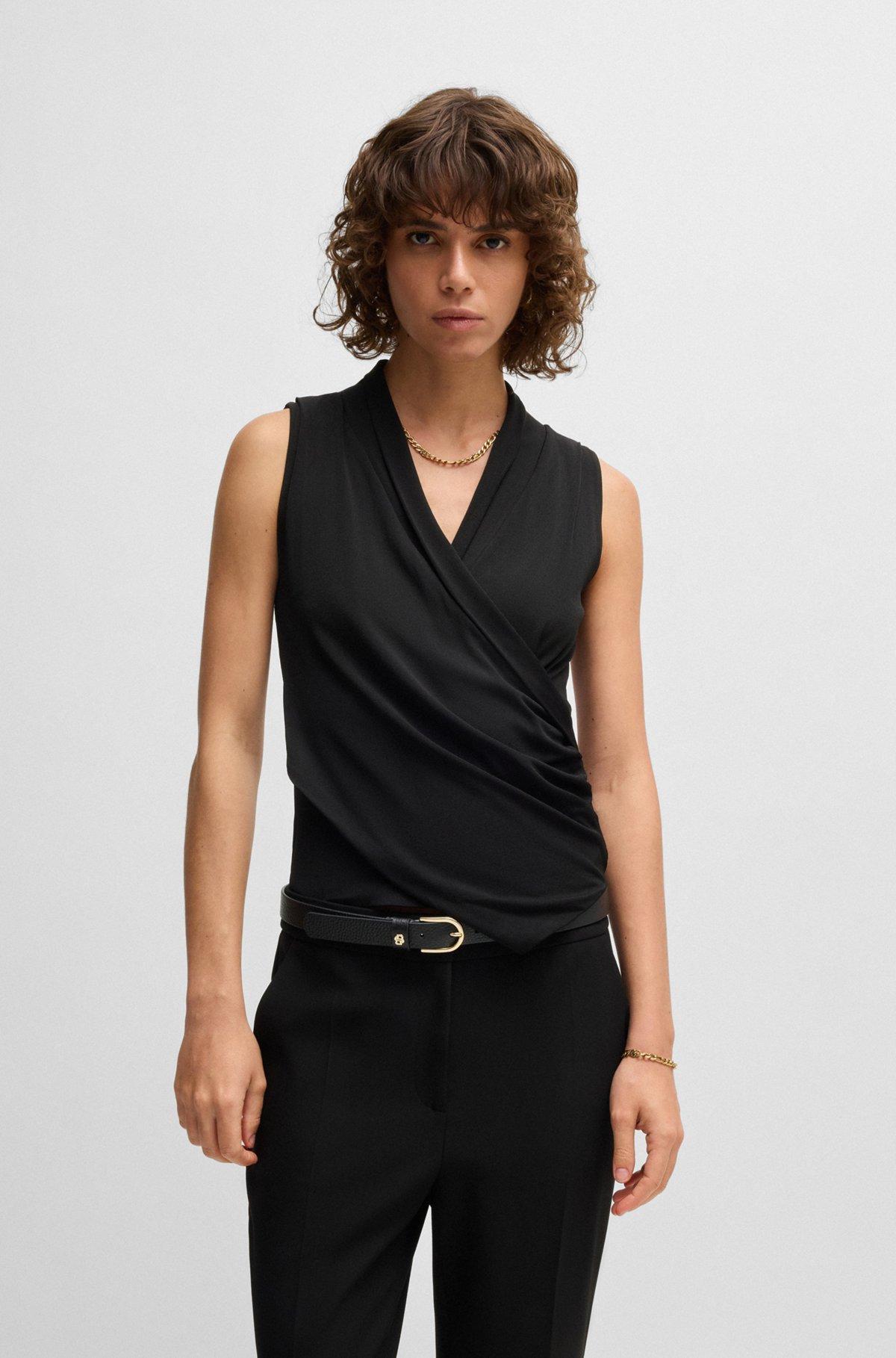 BOSS - Grained-leather belt with Double B monogram - Black Product Image