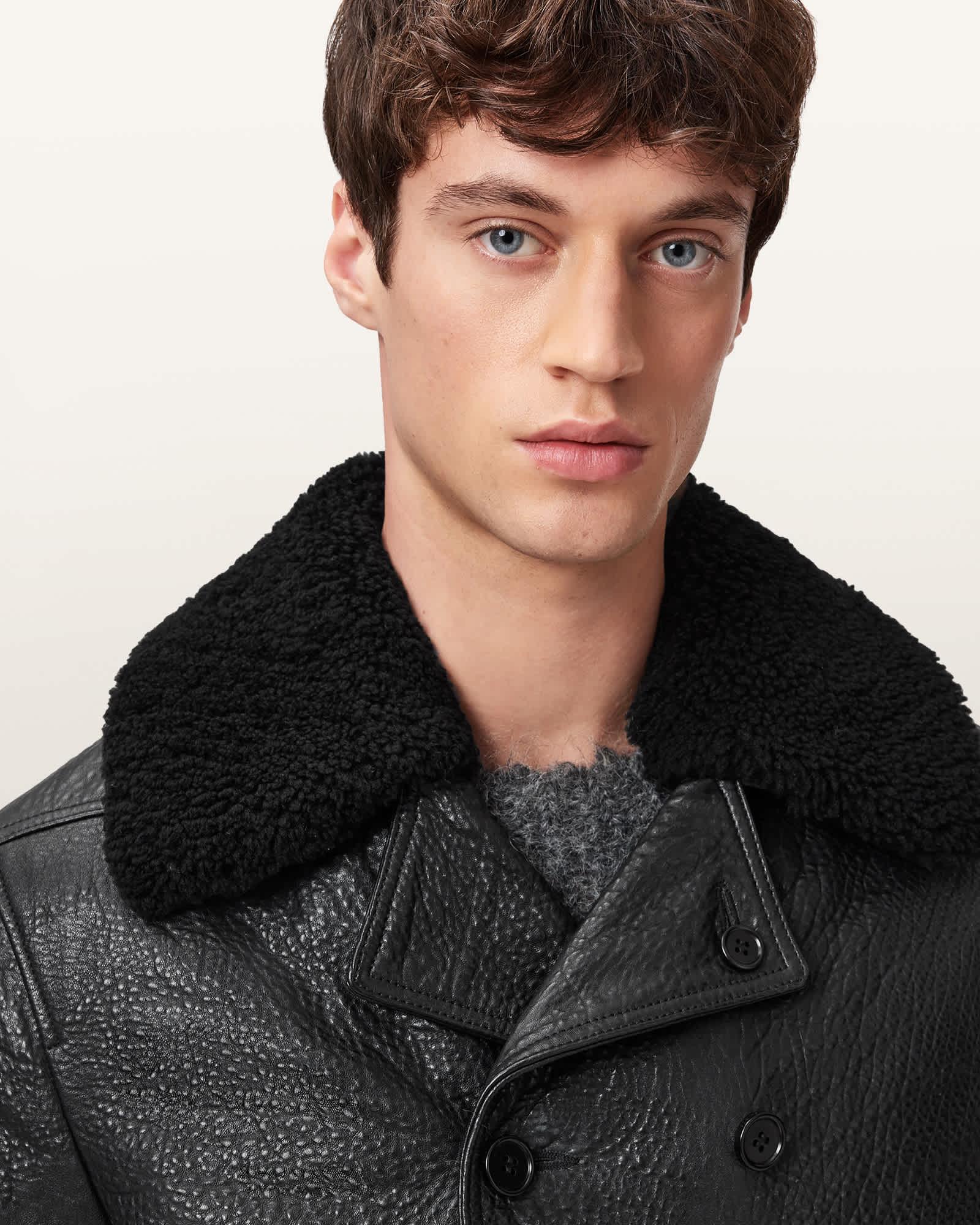 Hamlet Leather Coat Black | ALLSAINTS US Product Image