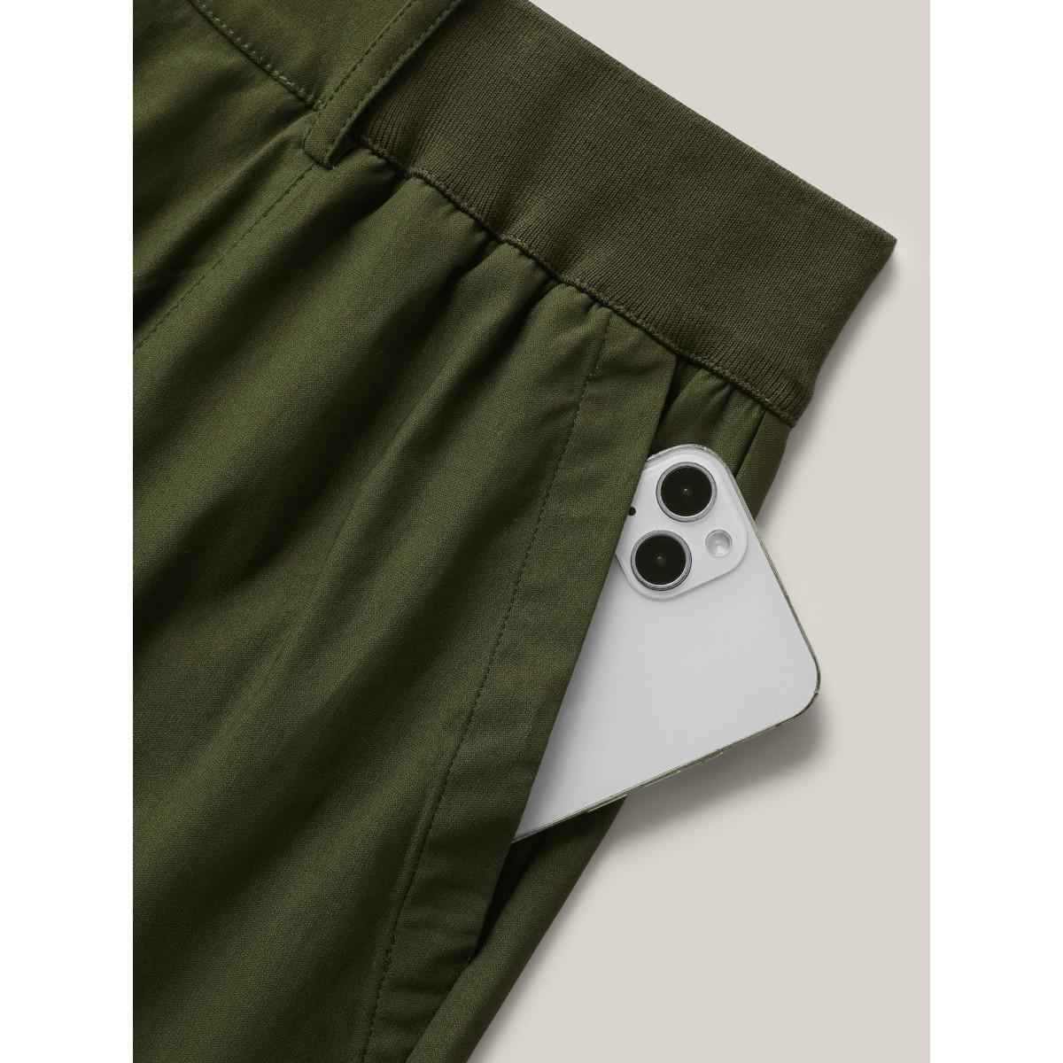 Plus Size Rolled Hem Spliced Everyday Shorts Women ArmyGreen Casual Patchwork Bodycon Everyday Shorts BloomChic 28/5X Product Image