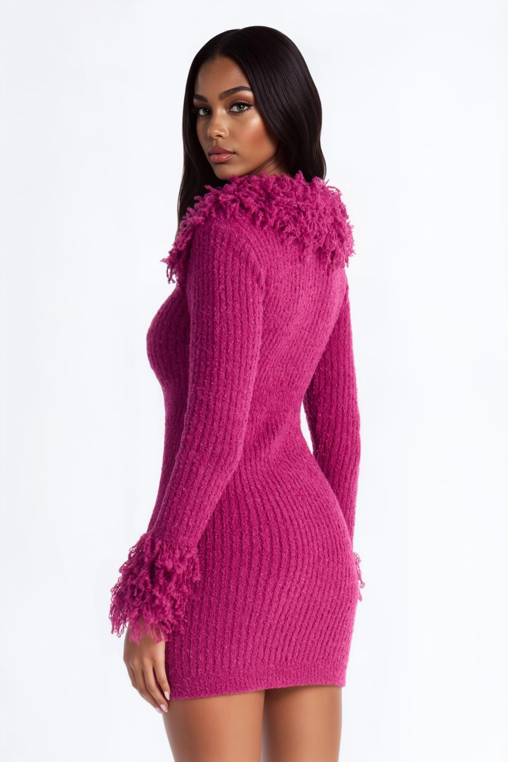Zahra Fringe Trim Sweater Mini Dress - Purple Female Product Image