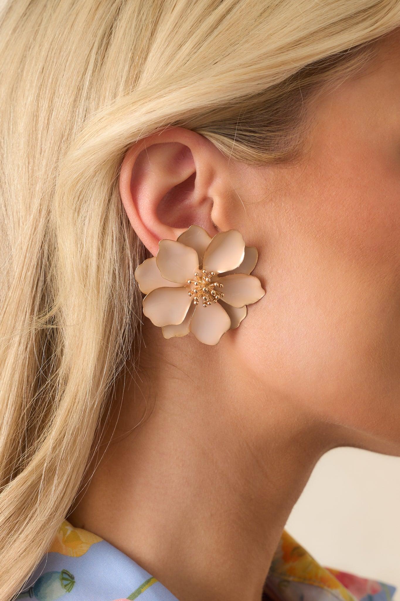Going With The Wind Beige Flower Statement Earrings Product Image