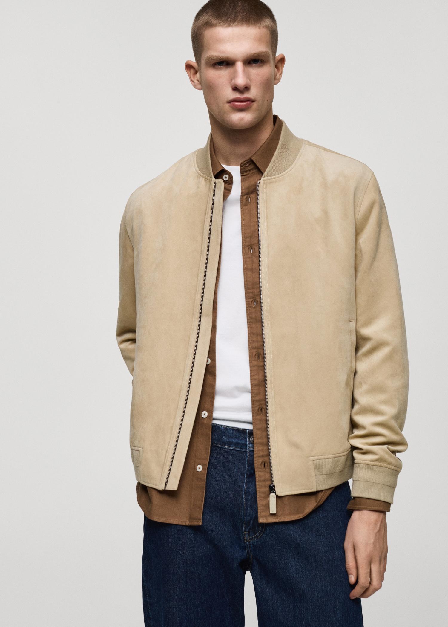 Suede-effect bomber jacket - Men | MANGO USA Product Image