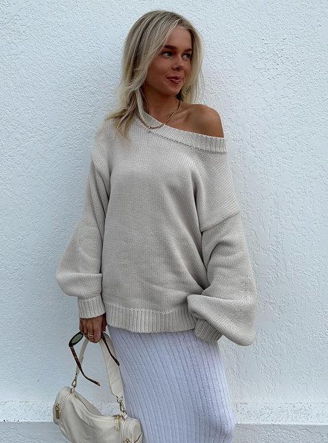 Harmony Balloon Sleeve Knit Sweater Beige Product Image