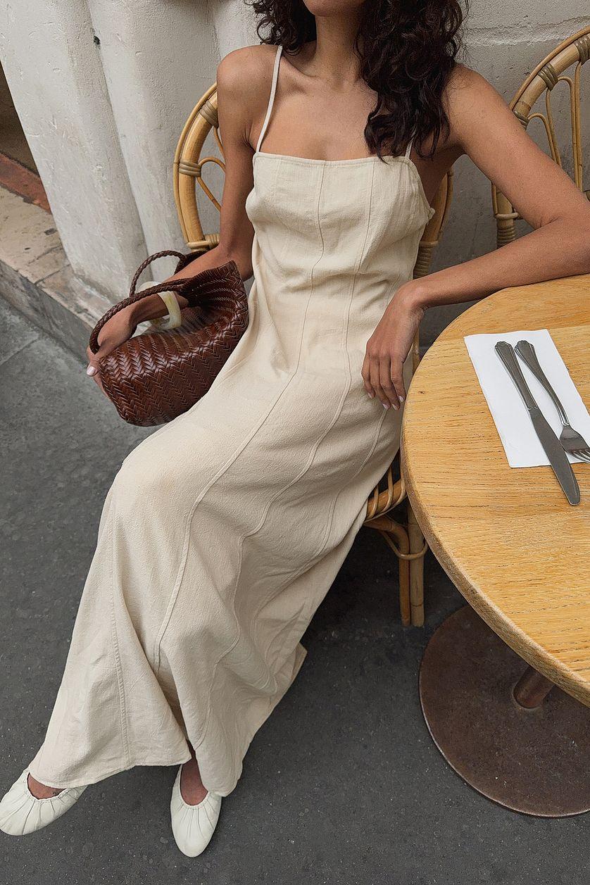 Linen Blend Seam Detail Maxi Dress Product Image