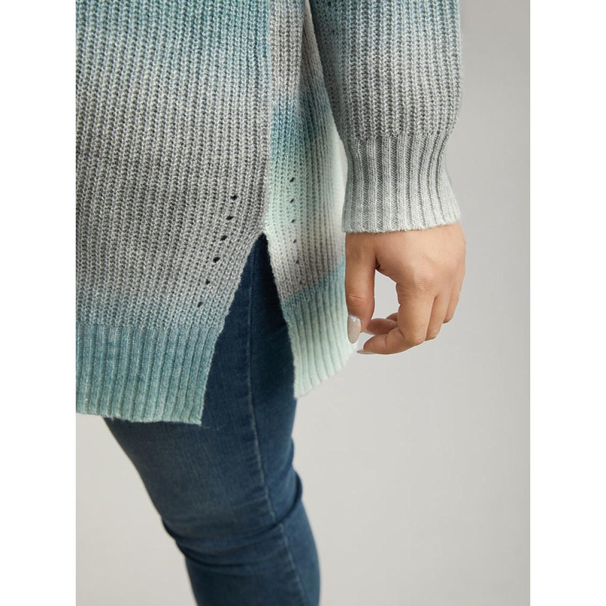 Plus Size Ombre Split Side Open Front Cardigan Multicolor Women Casual Loose Long Sleeve Everyday Cardigans BloomChic 14-16/1X Product Image