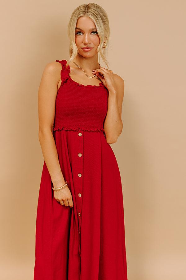 Harvest Lane Linen-Blend Midi Dress in Crimson Product Image