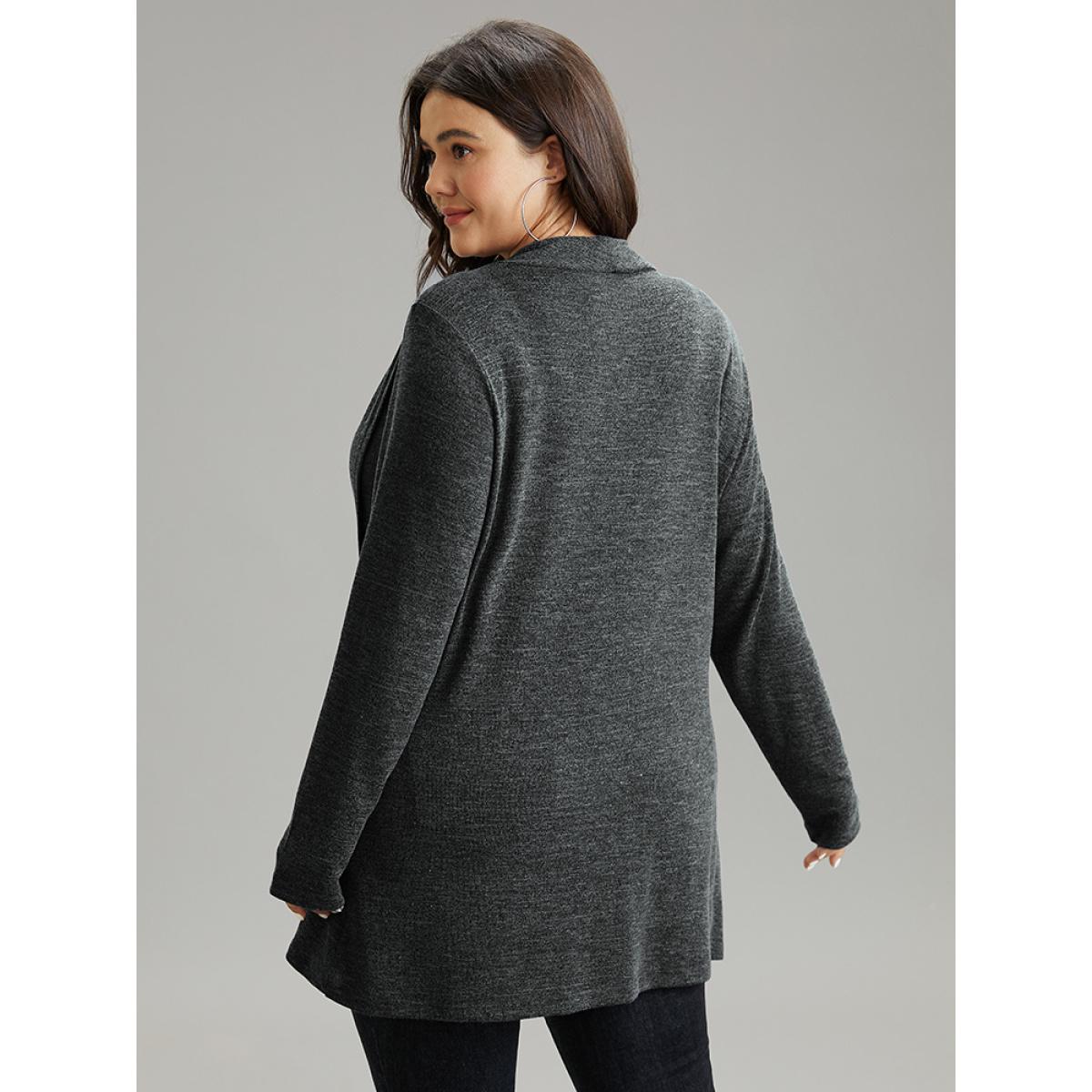 Plus Size Plain Heather Cowl Neck Button Detail Sweatshirt Women DarkGray Casual Overlapping Cowl Neck Everyday Sweatshirts BloomChic 10/M Product Image
