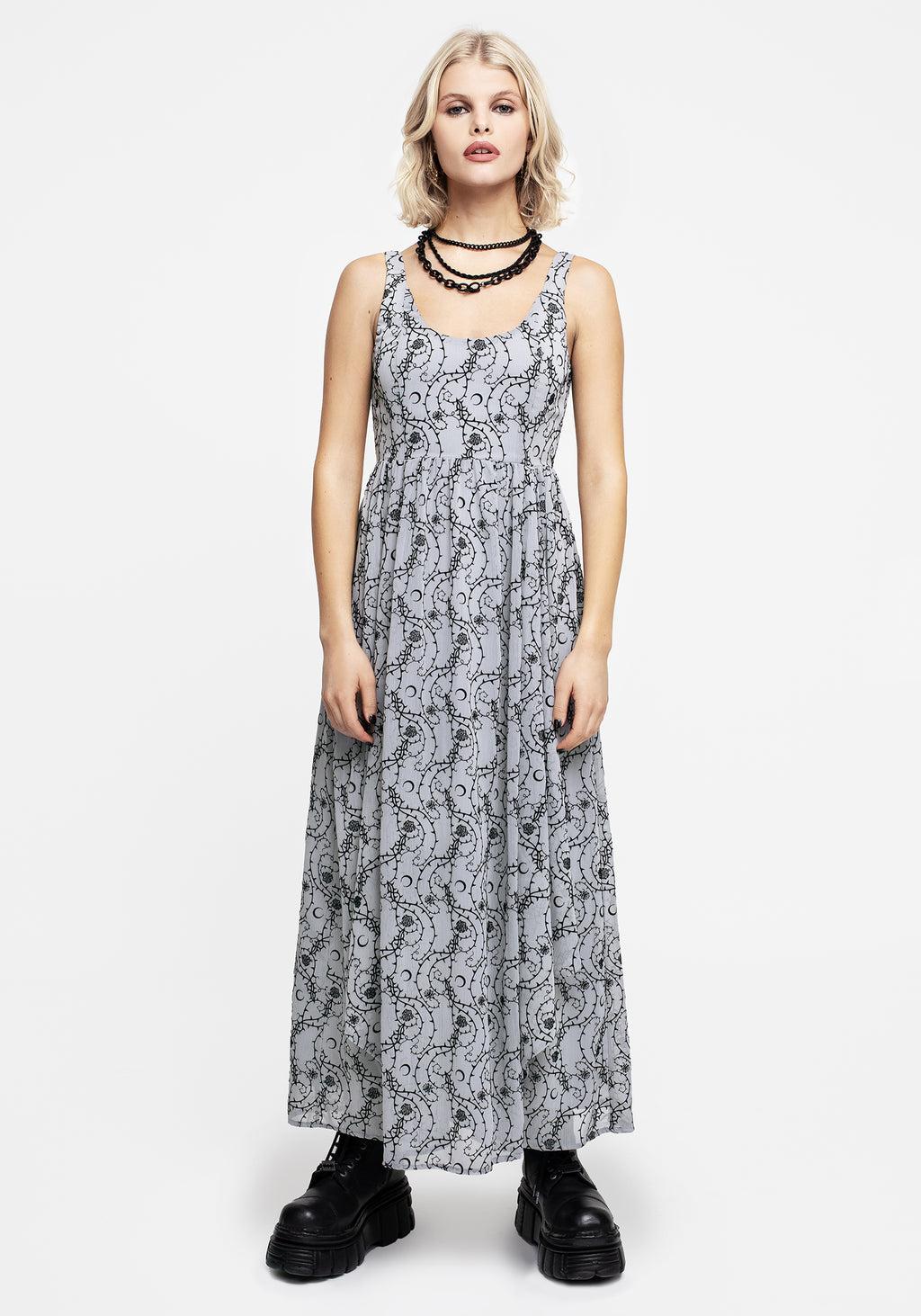 Rosethorn Flocked Velour Chiffon Ruffle Midaxi Dress - Blue Product Image