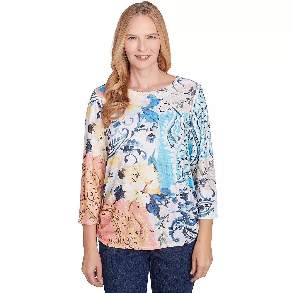 Women's Alfred Dunner Floral Patch Drawstring Side Top,  Product Image