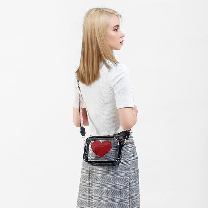 Clear PVC Jelly Bag – Fashionable Crossbody Messenger with Heart Patch for Women Product Image