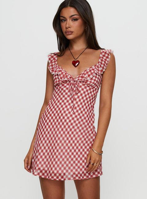 Marseilla Mini Dress Red Check Product Image