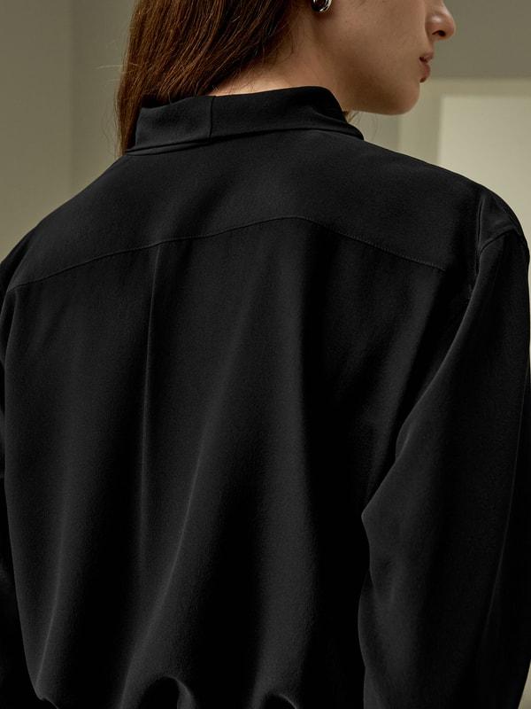 LILYSILK Womens Button Up Shirt Silk - Black Mulberry Silk - Versatile Deep V-Neck Tops S Product Image