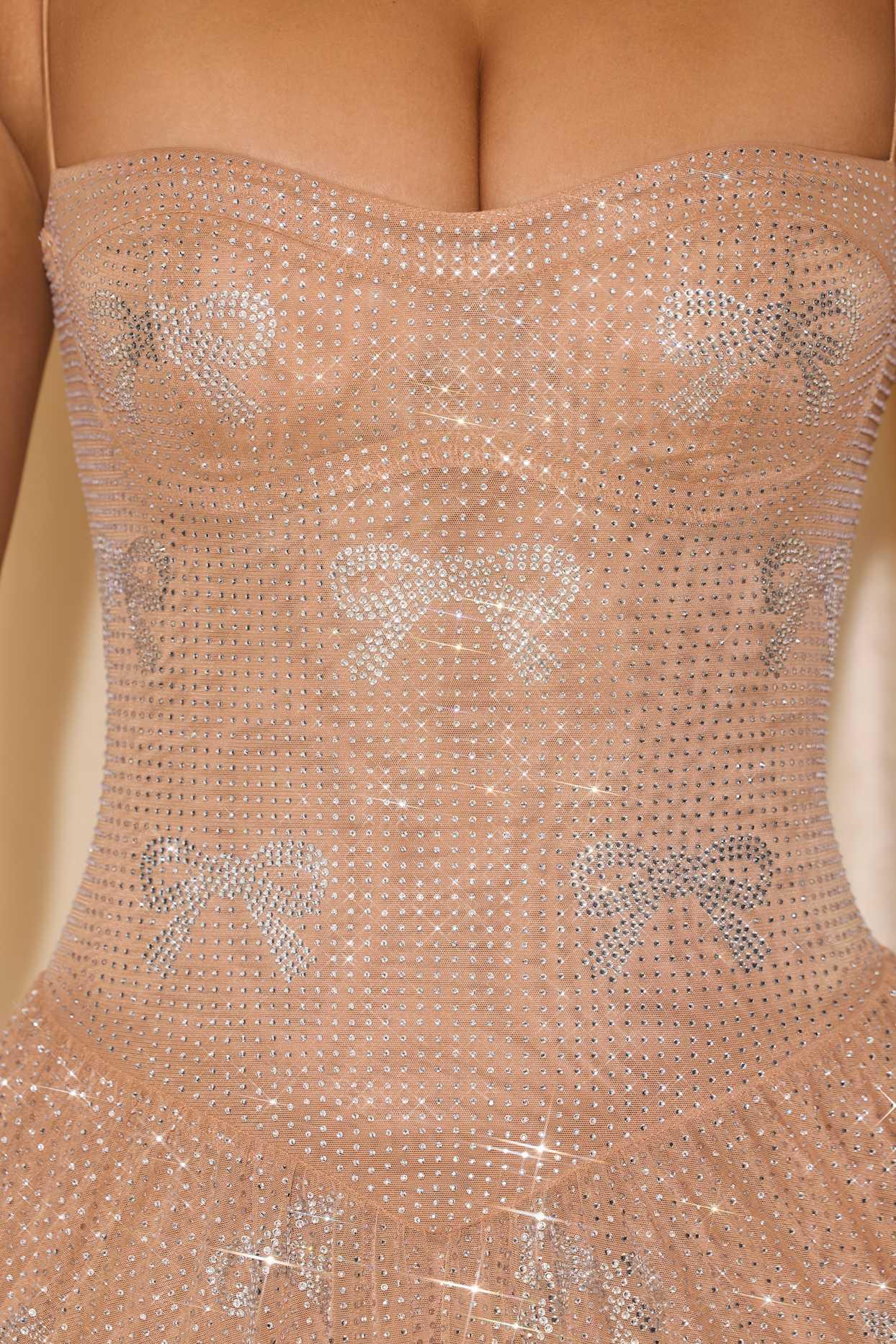 Embellished Skater Mini Dress in Almond Product Image