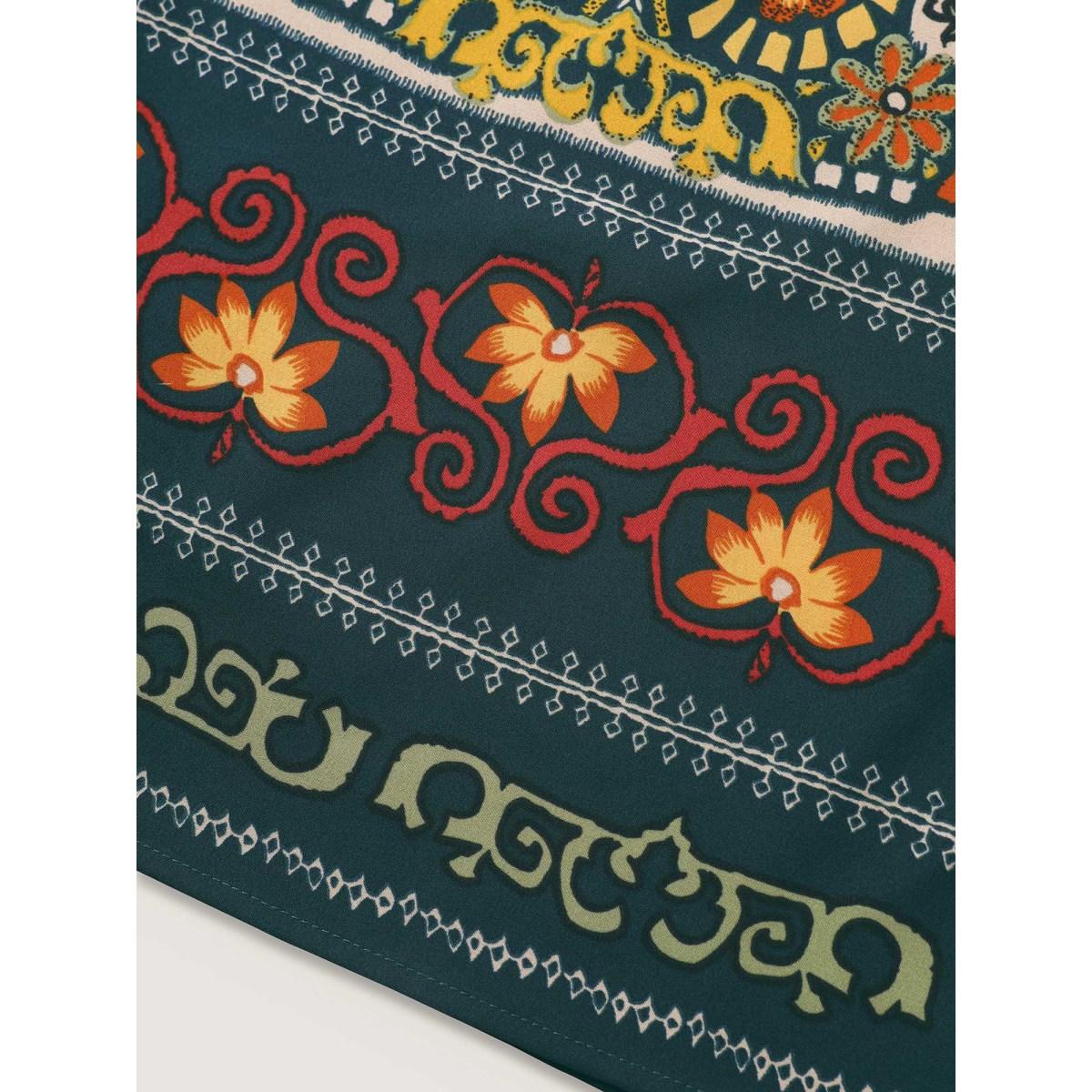 Plus Size Multicolor Boho Print Lace Up Bell Sleeve Blouse Women Boho Half Sleeve V-neck Vacation Blouses BloomChic 12/L Product Image