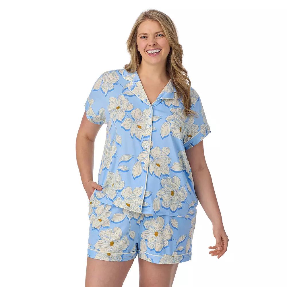 Plus Size Draper James 2-Piece Printed Cozy Short Sleeve Notch Collar Pajama Top & Pajama Shorts Set, Women's, Size: 3XL, Magnolia Shadows Product Image
