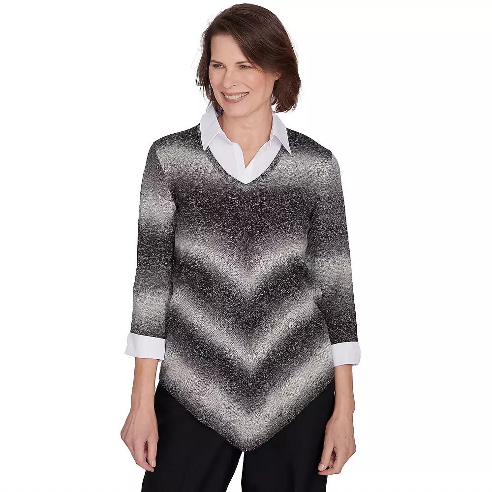 Women's Alfred Dunner Chevron Ombre Woven Sweater, Size: Large, Grey Product Image