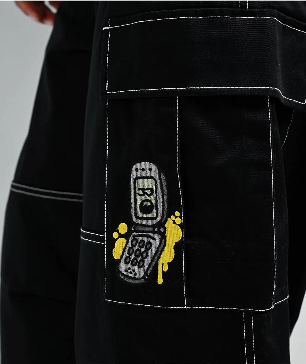 Empyre Ultra Loose Embroidered Cell Phone Black Cargo Pants Product Image