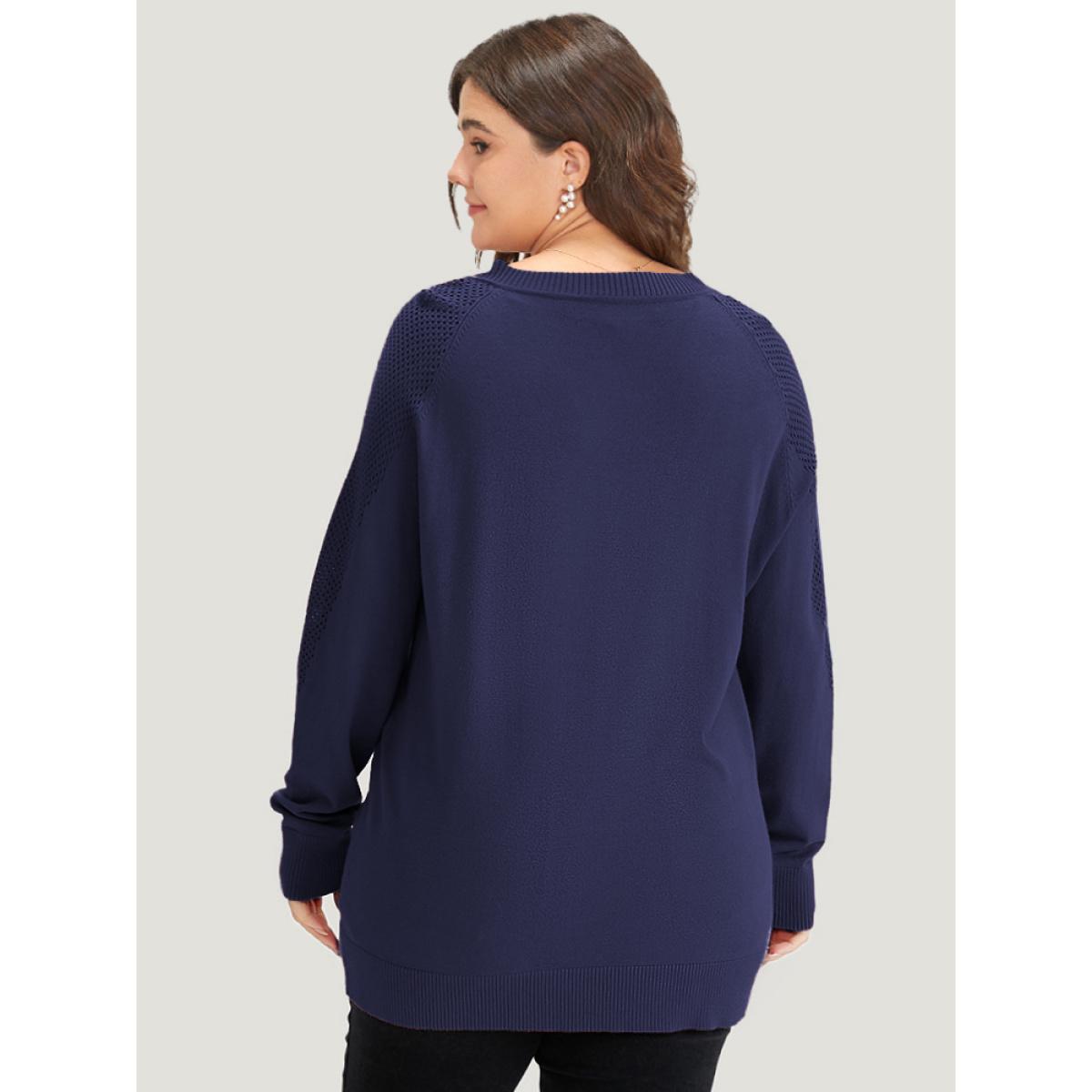 Plus Size Supersoft Essentials Solid Cut Out Patchwork Pullover Burgundy Women Casual Loose Long Sleeve V-neck Dailywear Pullovers BloomChic 10/M Product Image