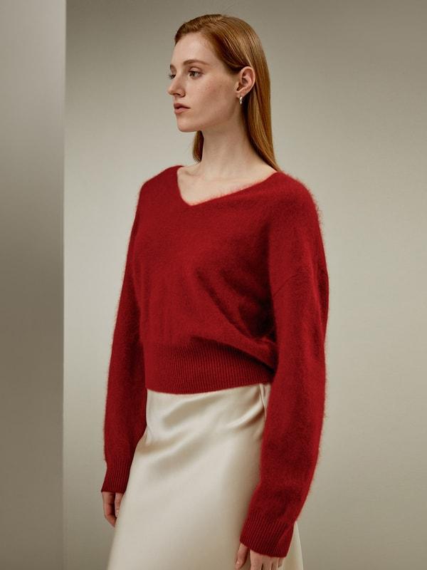 Brushed V-Neck Cashmere Sweater Product Image